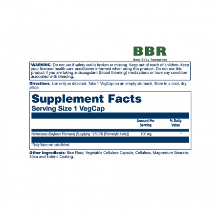 Nattokinase 100mg 1250fu 30 Veg Caps, Solaray