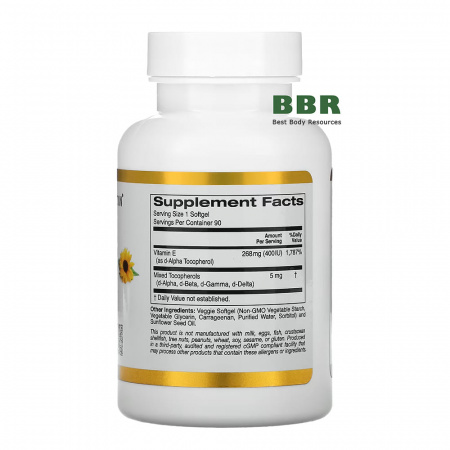 Sunflower Vitamin E 268mg 90 Softgels, California GOLD Nutrition