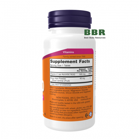 Vitamin C-500 With Rose Hips 100 Tabs, NOW Foods