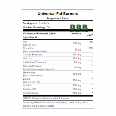 Fat Burners 100tab, Universal Nutrition