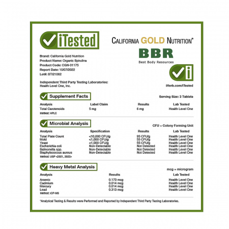 Organic Spirulina 500mg 720 Tabs, California GOLD Nutrition