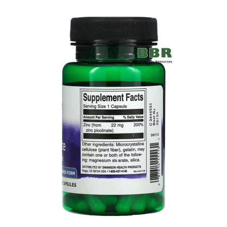 Zinc Picolinate 22mg 60 Caps, Swanson