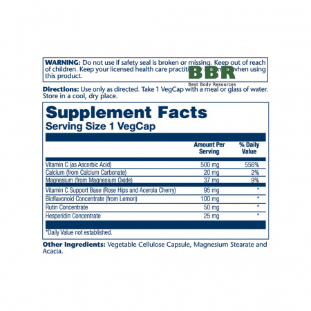 Buffered Vitamin C 500mg with Bioflavonoid 100 Veg Caps, Solaray