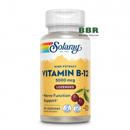 Vitamin B-12 5000mg 30 Cherry Tabs, Solaray