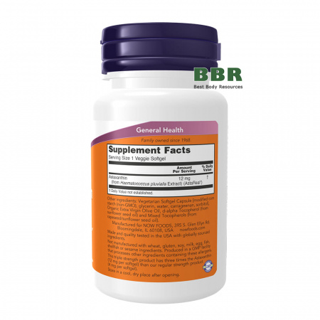 Triple Strength Astaxanthin 12mg 60 Veg Softgels, NOW Foods