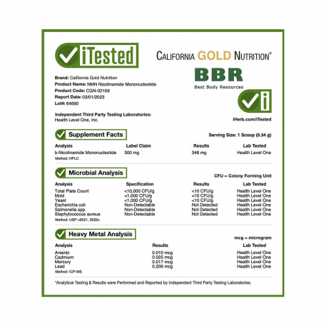 NMN Nicotinamide Mononucleotide 300mg 30g, California GOLD Nutrition