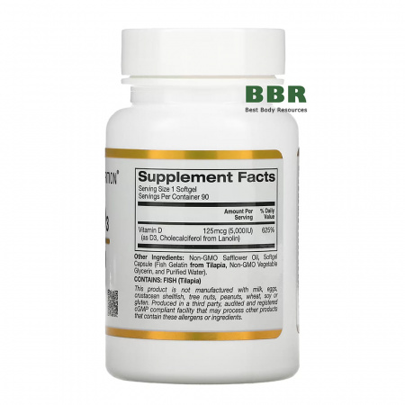 Vitamin D3 5000iu 90 Fish Softgels, California GOLD Nutrition