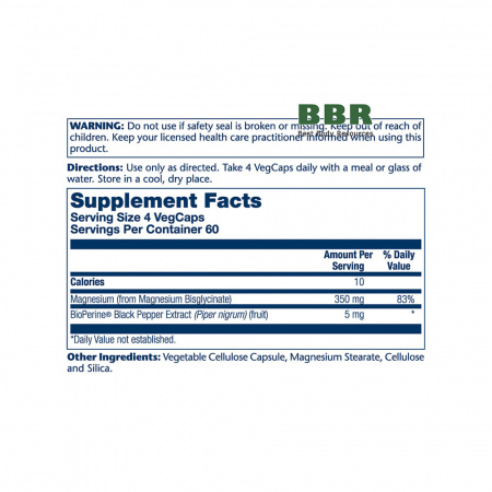 Magnesium Glycinate 350mg 240 Veg Caps, Solaray