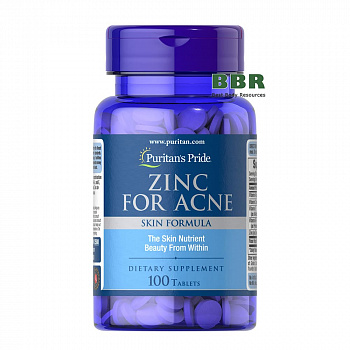 Zinc for Acne Skin Formula 100 Tabs, Puritans Pride