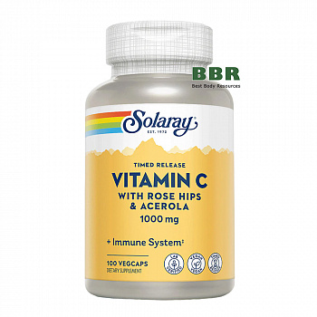 Vitamin C with Rose Hips and Acerola 500mg 100 Veg Caps, Solaray