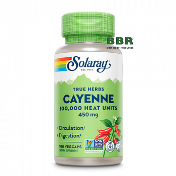 True Herbs Cayenne 450mg 100 Veg Caps, Solaray