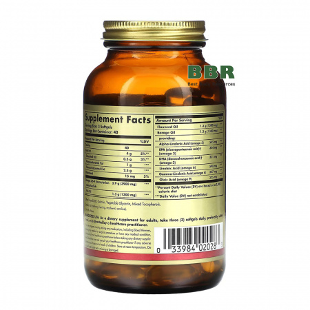 Omega 3-6-9 1300mg Fish, Flax, Borage 120 Softgels, Solgar