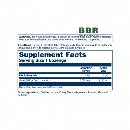 Vitamin B-12 2000mg 90 Cherry Tabs, Solaray