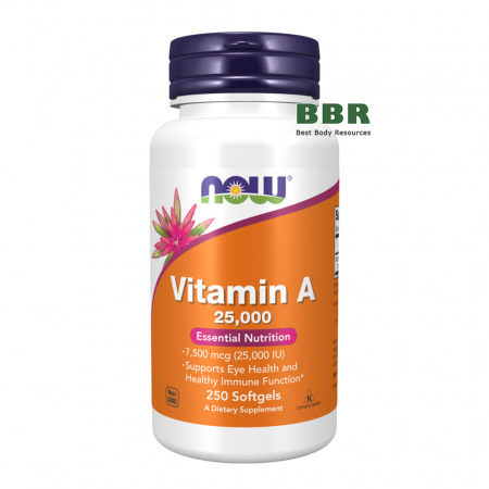 Vitamin A 25000iu 250 Softgels, NOW Foods
