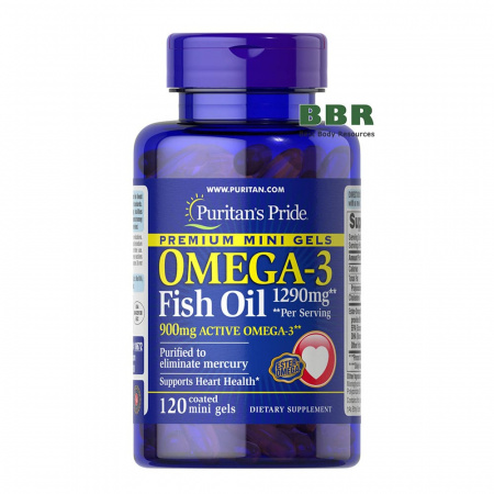 Omega 3 Fish Oil 1290mg 120 Mini Softgels, Puritans Pride