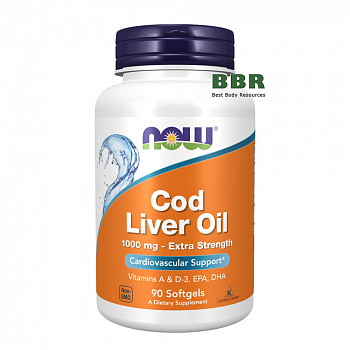 Cod Liver Oil 1000mg Extra Strength 90 Softgels, NOW Foods