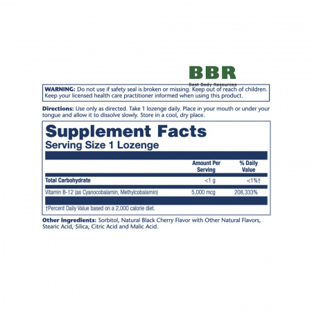 Vitamin B-12 5000mg 30 Cherry Tabs, Solaray