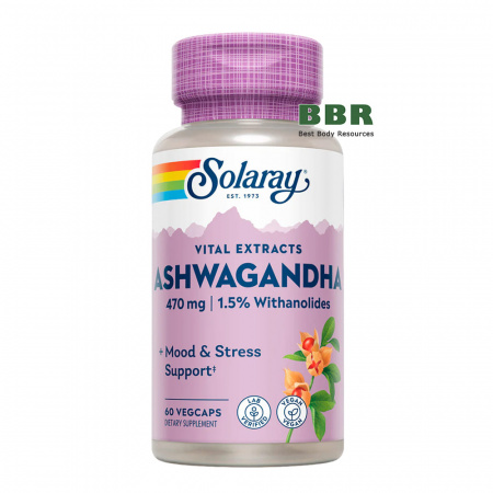 Ashwagandha 470mg 60 Veg Caps, Solaray