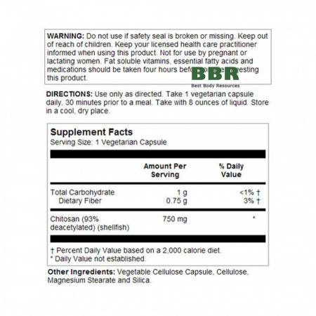 Chitosan 750mg 120 Veg Caps, KAL