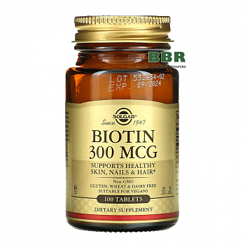 Biotin 300mcg 100 Tabs, Solgar
