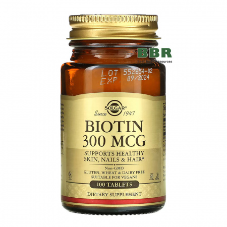 Biotin 300mcg 100 Tabs, Solgar
