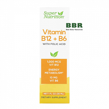 Liquid Vitamin B12 + B6 with Folic Acid 30ml, Super Nutrition