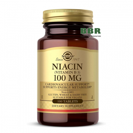 Niacin 100mg Vitamin B-3 100 Tabs, Solgar