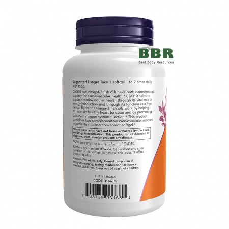 CoQ10 60mg With Omega-3 Fish Oil 120 Softgels, NOW Foods CoQ10 60mg With Omega-3 Fish Oil 120 Softgels, NOW Foods