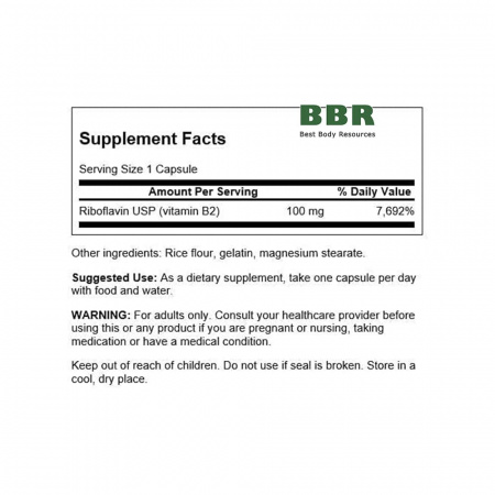 Vitamin B2 Riboflavin 100mg 100 Caps, Swanson