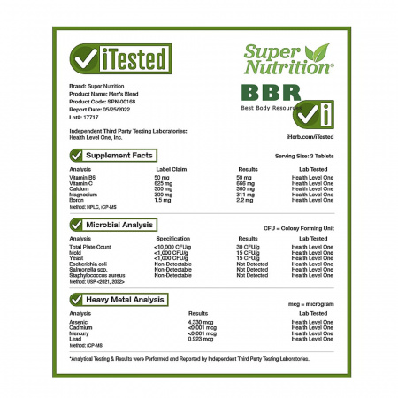 Mens Blend Antioxidant Rich Multivitamin 180 Tabs, Super Nutrition