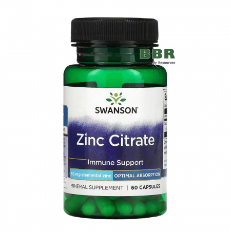 Zinc Citrate 50mg 60 Caps, Swanson