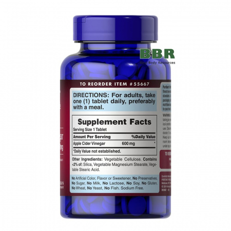 Apple Cider Vinegar 600mg 200 Tabs, Puritans Pride