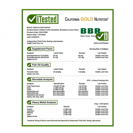 Childrens Omega 3 DHA Chewables 180 Fish Gelatin Softgels, California GOLD Nutrition