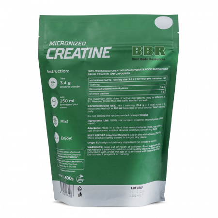 Micronized Creatine Monohydrate 500g, Progress Nutrition