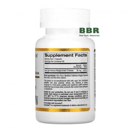 Iron 36mg 90 Veg Caps, California GOLD Nutrition