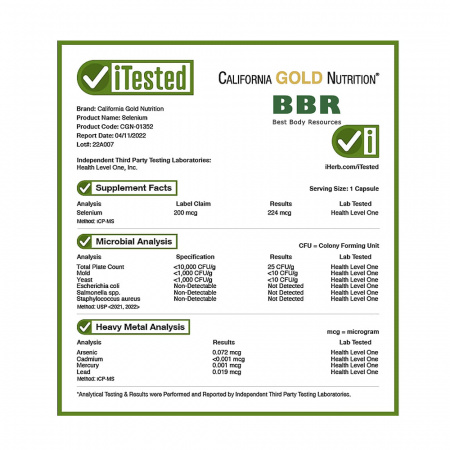 Selenium 200mcg 180 Veg Caps, California GOLD Nutrition