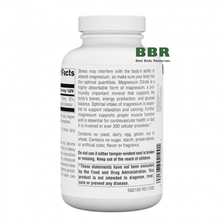 Magnesium Citrate 180 Caps, Source Naturals