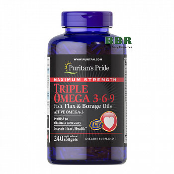Maximum Strength Triple Omega 3-6-9 240 Softgels, Puritans Pride