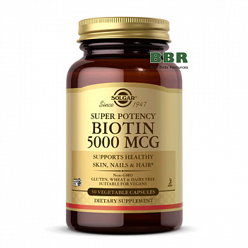 Biotin 5000mcg 50 Veg Caps, Solgar