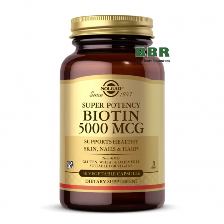 Biotin 5000mcg 50 Veg Caps, Solgar