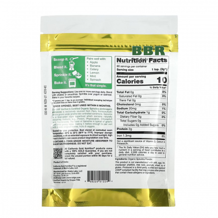 Organic Spirulina Powder 240g, California GOLD Nutrition