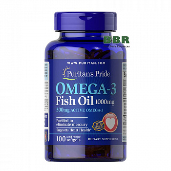 Omega 3 Fish Oil 1000mg 100 Softgels, Puritans Pride