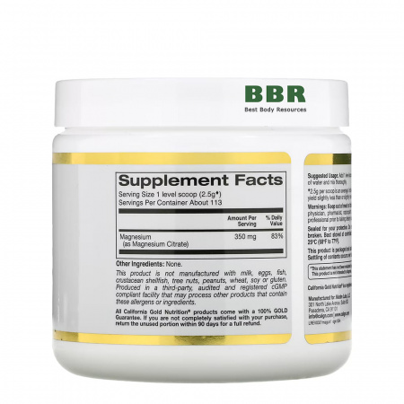 Magnesium Citrate Powder 283g, California GOLD Nutrition