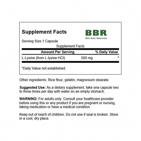 Lysine 500mg 100 Caps, Swanson