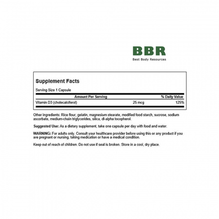 Vitamin D3 1000iu 60 Caps, Swanson