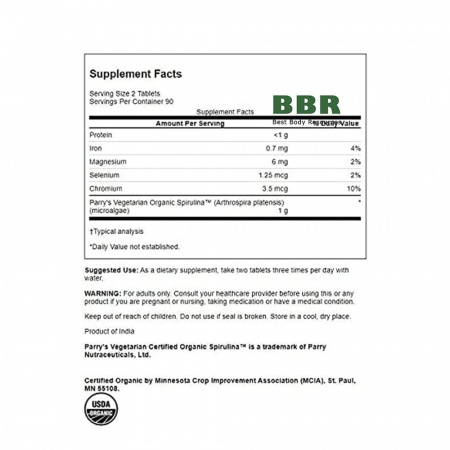 Certified Organic Spirulina 500mg 180 Tabs, Swanson