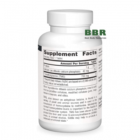 TMG Trimethylglycine 750mg 60 Tabs, Source Naturals