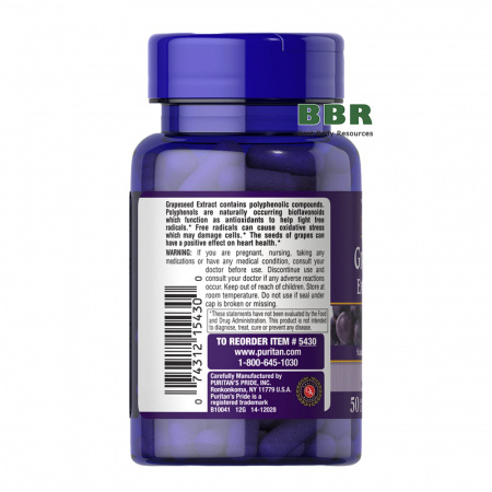 Grapeseed Extract 100mg 50 Caps, Puritans Pride
