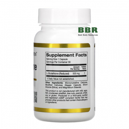 L-Glutathione 500mg 30 Veg Caps, California GOLD Nutrition