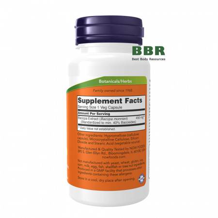 Bacopa Extract 450mg 90 Veg Caps, NOW Foods